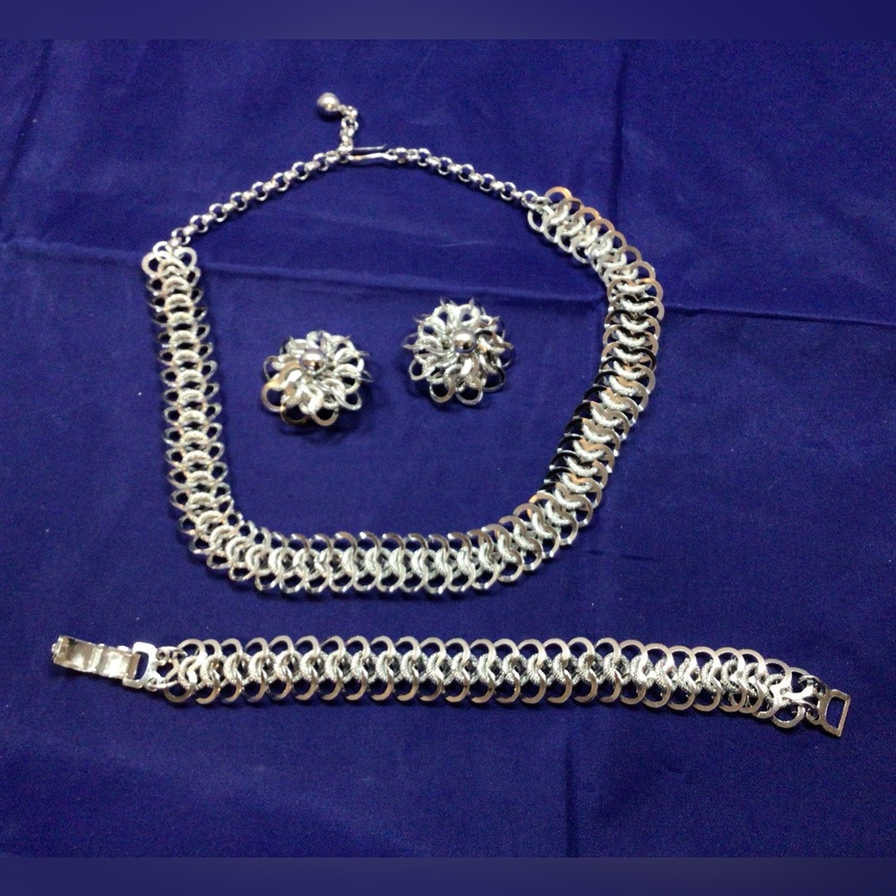 Antique west Germany silver tone jewelry set/ lot 1960s